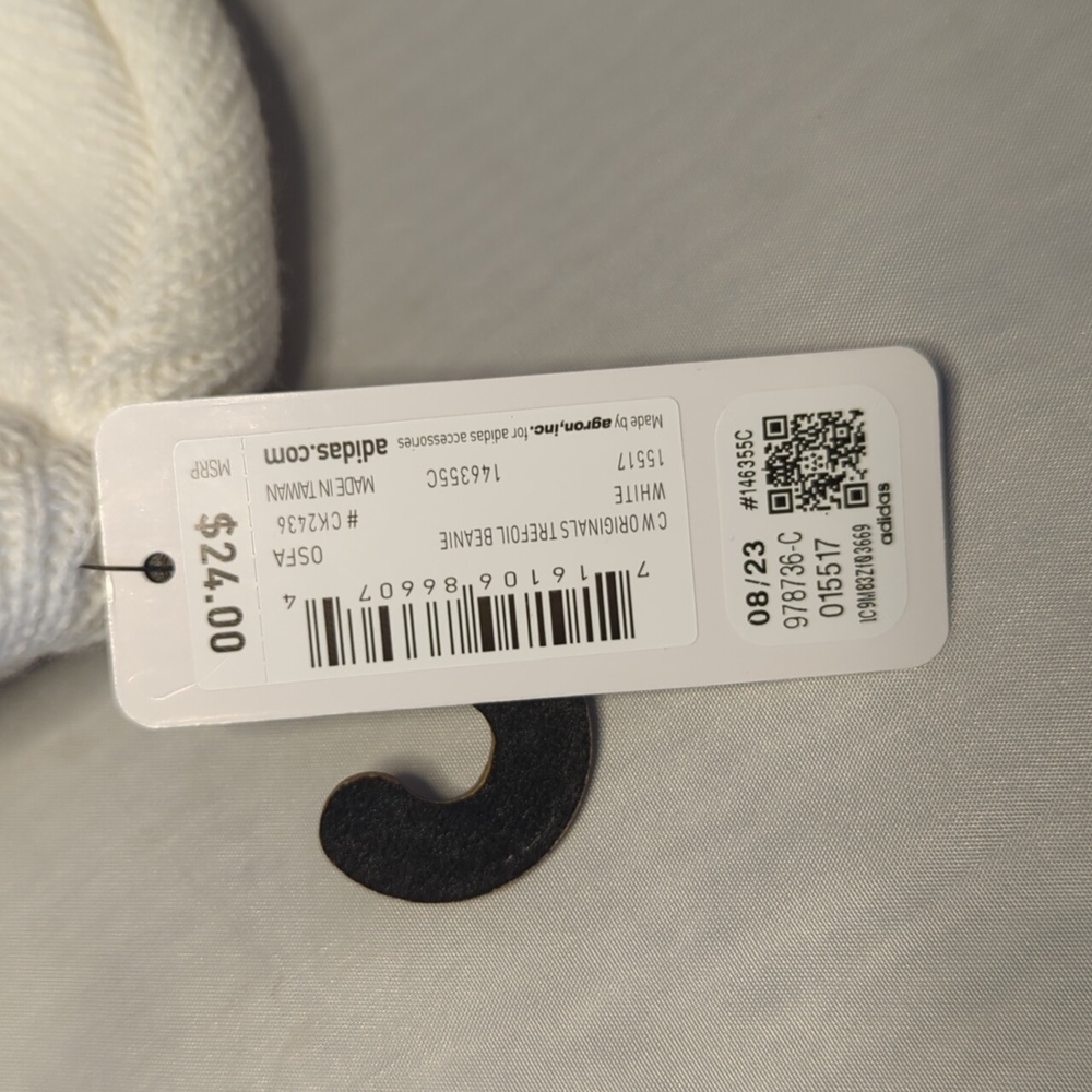 Adidas White Knit Hat Beanie Folded Cuff Trefoil Logo - Picture 3 of 4